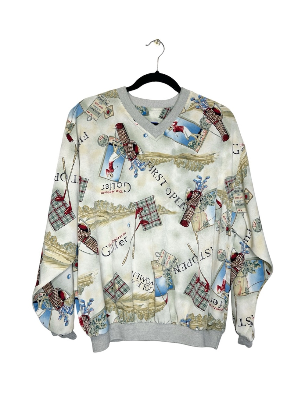 Vintage Tail The American Golfer Woman Golfer Print V Neck pullover size Medium